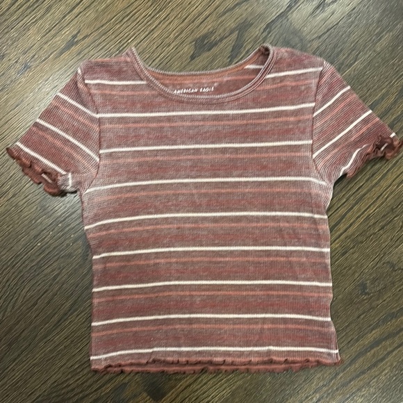 Teens Distressed Striped Ribbed Crop Top by American Eagle (size small) - Picture 2 of 7